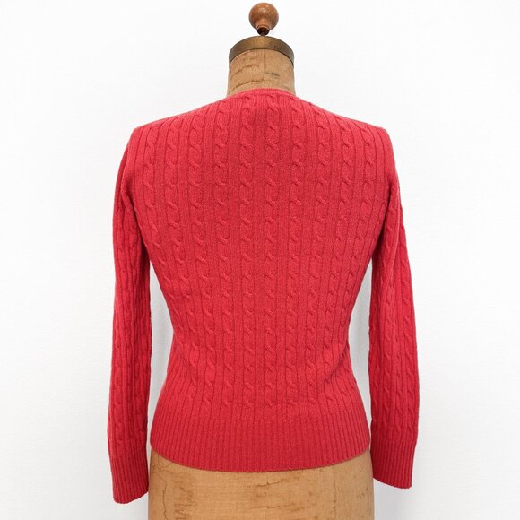 Vintage L.L. Bean Red Lambswool Blend Cable Knit Cardigan Sweater Size Small - Picture 10 of 15
